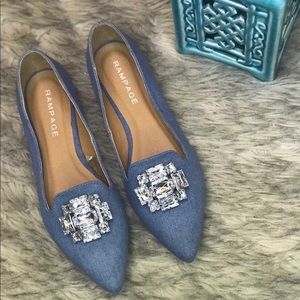Rampage Denim Crystal Pointed Flats